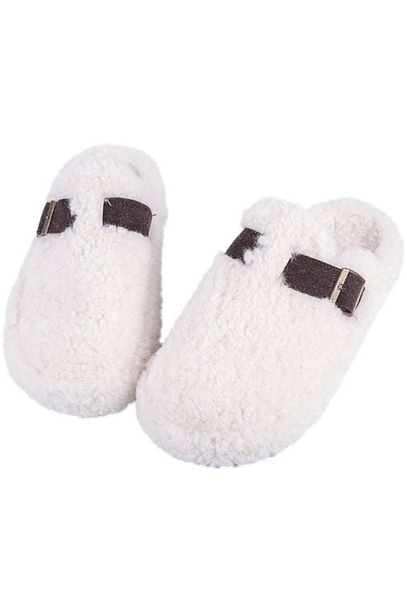 Women's Winter Belt-buckle Faux Lamb Wool Slippers Soft Home Slippers