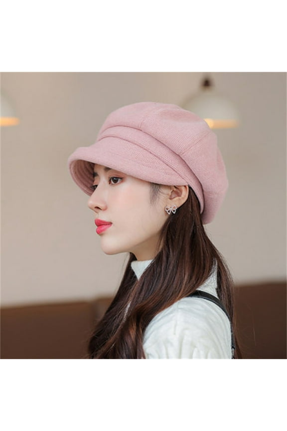 Women's Winter Beret Hat, Thickened Warm Soft Panels Cabbie Style Cap with Good Warmth Retention, Thermal Lined Cold Weather Beret, Comfortable Stretchable Headwear for Daily Use Pink