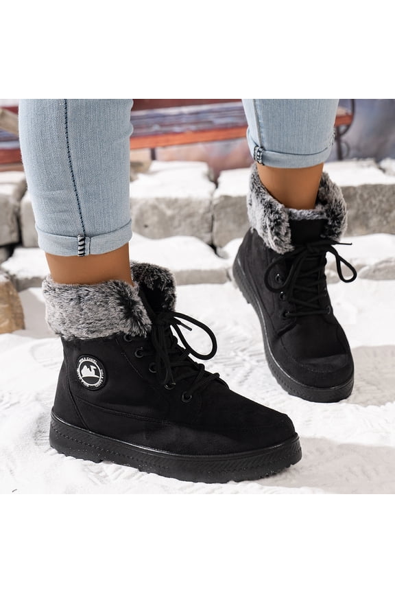 Women's Winter Boots Fur Lined Outdoor Anti-Slip Ankle Combat Boots Warm Lace Up Casual Booties Work Winter Shoes Women (Black,37)