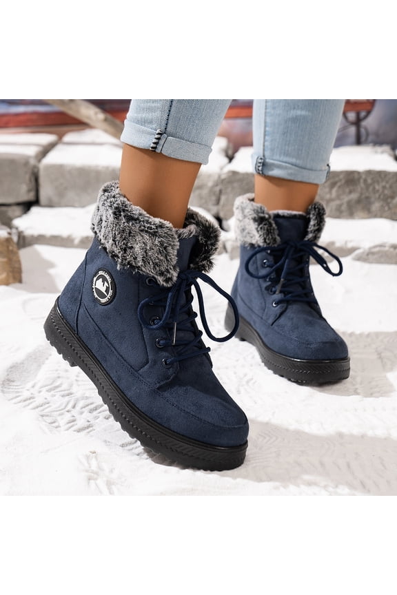 Women's Winter Boots Fur Lined Outdoor Anti-Slip Ankle Combat Boots Warm Lace Up Casual Booties Work Winter Shoes Women (Blue,37)