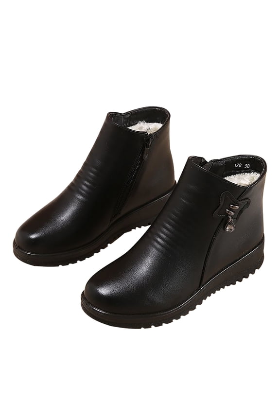 Women's Winter Boots Fuzzy Fleece Lined Ankle Booties Warm Plush Zipper Shoes Wedge Heel Comfortable Non-Slip Snow Boots Black 35