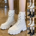 thumbnail image 1 of Women's Winter Boots Lace-Up Chunky Heel Mid-Calf Thick Sole Casual Solid Color Belt Buckle Round Toe Durable Fashion Footwear, 1 of 6