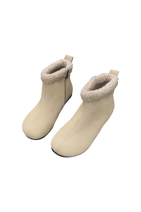 Women's Winter Boots Plush Warm Ankle Boots Fuzzy Lined Faux Suede Zipper Short Boots Waterproof Snow Shoes Outdoor Beige 38