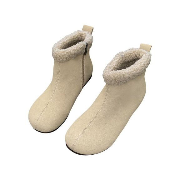 Women's Winter Boots Plush Warm Ankle Boots Fuzzy Lined Faux Suede Zipper Short Boots Waterproof Snow Shoes Outdoor Beige 41