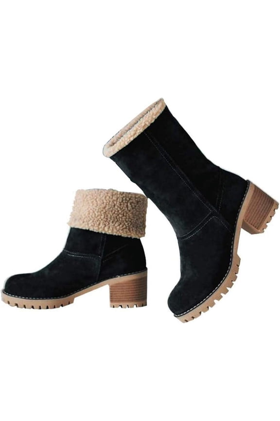 Women's Winter Boots | Slip-On Ankle Boots with Chunky Heel | Warm Waterproof Snow Boots for Outdoor