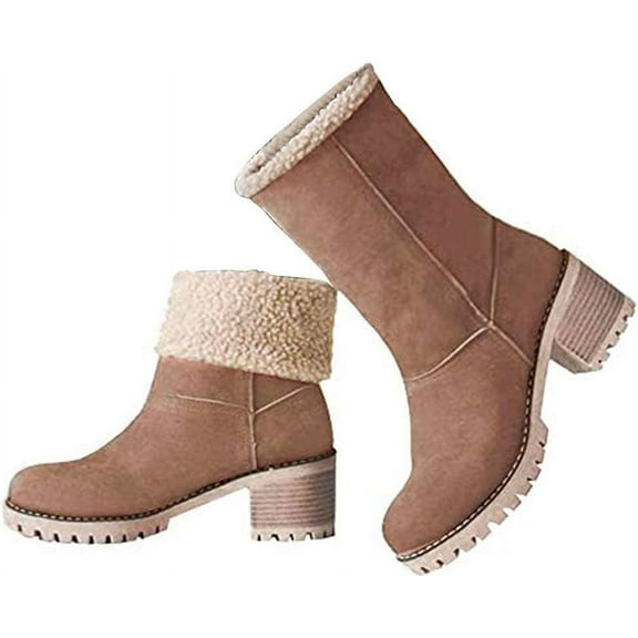 Women's Winter Boots | Slip-On Ankle Boots with Chunky Heel | Warm Waterproof Snow Boots for Outdoor