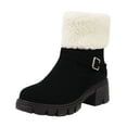 thumbnail image 1 of Women's Winter Boots Suede Buckle Ankle Booties Warm Fuzzy Fleece Lined Snow Boots Comfortable Outdoor Shoes Black 42, 1 of 7