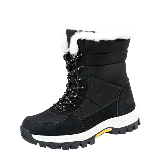 Women's Winter Boots Warm Fuzzy Fleece Lined Waterproof Snow Boots Lace Up Ankle Booties Outdoor Cold Weather Shoes Black 45