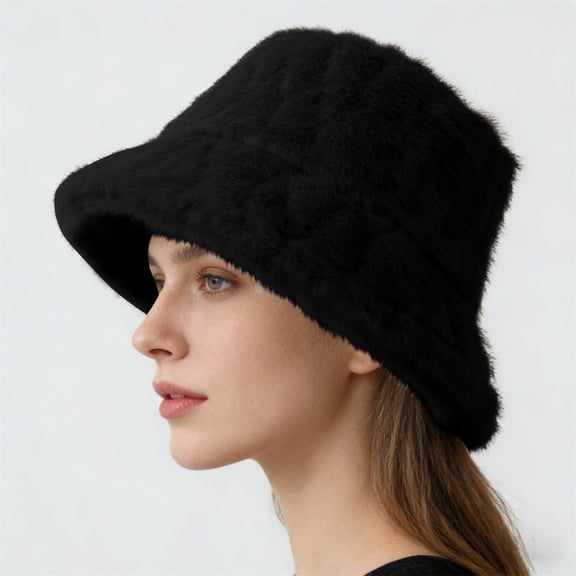 Women's Winter Bucket Hat, Double Sided Fleece Warm Windproof Ear Flap Hat, Fashion Fisherman Hat for Outdoor Cold Weather, Casual Beanie Hat Black