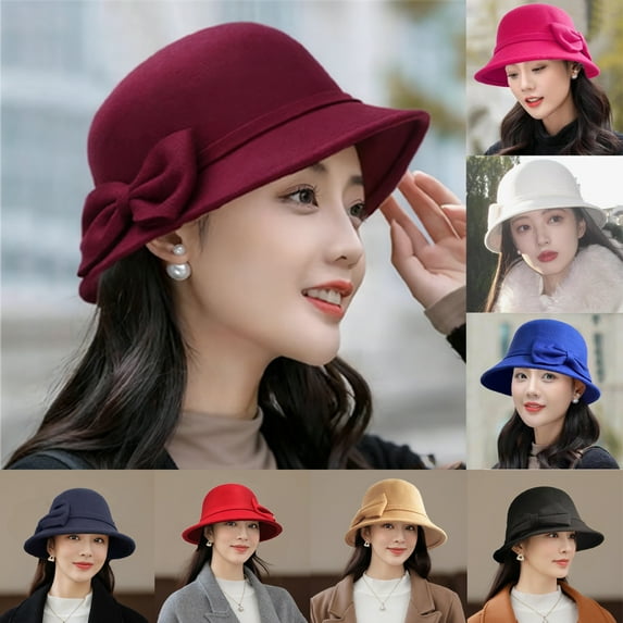 Women's Winter Bucket Hat Wide Brim Vintage Design Warm Autumn Winter Headwear White One Size