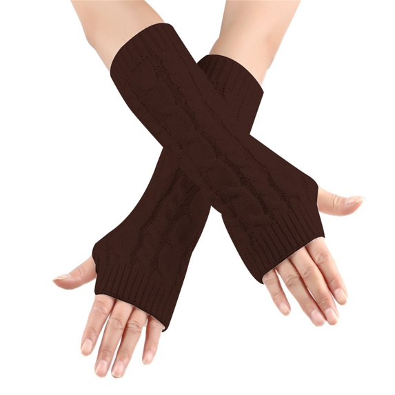 Women's Winter Cable Knit Half Finger Gloves, Solid Color Warm Wool Blend Touchscreen Mittens for Cold Weather, Daily Use, Outdoor Activities, and Fashion Handwear Accessories Coffee One Size