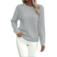 thumbnail image 1 of Women's Winter Cable Knit Sweater, Cotton Fitted Round Neck Long Sleeve Pullover Top for Cold Weather, Layering Base and Casual Comfort Wear Silver L, 1 of 6