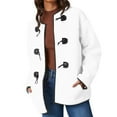 thumbnail image 1 of Women's Winter Casual Jackets Solid Faux Long Sleeve Round Neck Pockets Fleece Casual Trendy Outerwear Outerwear Coats with Pockets White S-2XL, 1 of 7