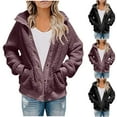 thumbnail image 1 of Women's Winter Casual Jackets Thick Plush Long Sleeved Button Pocket Solid Color Outerwear Coats with Pockets Purple S-5XL, 1 of 9