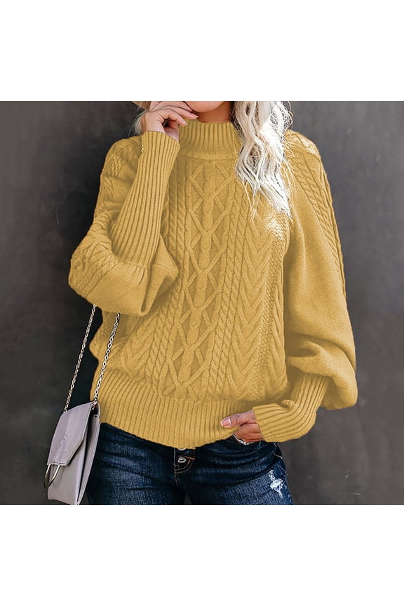 Women's Winter Casual Long Sleeve Solid Color Knit Sleeve Turtleneck Sweater Silk Men Sweater Harem Hoodie Woman Light Weight Sweaters Pullovers for Women V Neck Lightweight Sweater Women Pullover