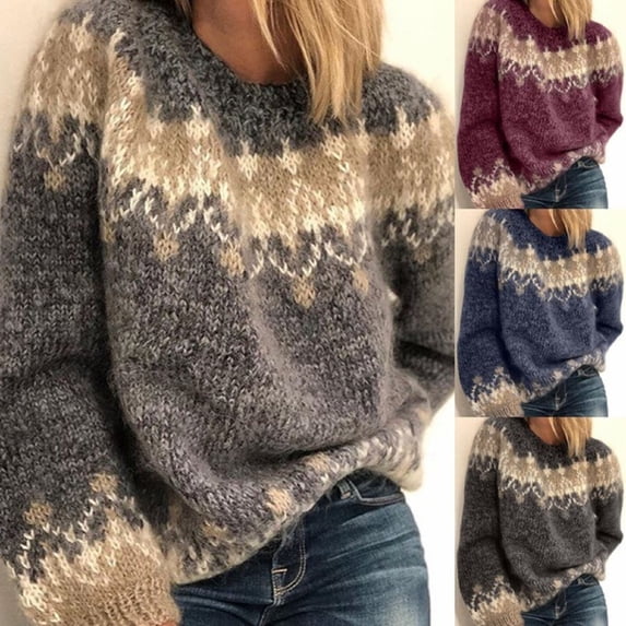 Women's Winter Casual Loose Mohair Chunky Knit Sweater for Fall and Winter, Cozy and Warm, Perfect for Cold Weather,Blue,Size L