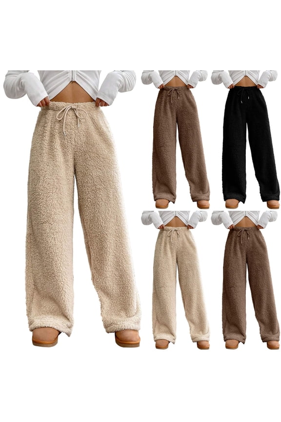 Women's Winter Casual Pants with Soft Plush Lining Solid Color Thermal Trousers for Cold Weather Comfort