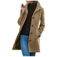 thumbnail image 1 of Women's Winter Casual Pea Coat Wool Blend Stand Collar Single Thicken Jackets Long Cardigan Loose Fit Trench Overcoat, 1 of 5
