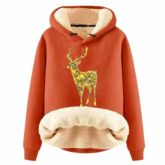 Women's Winter Christmas Deer Print Long Sleeve Hoodie Cozy Pullover Casual Warm Sweatshirt for Holiday Season