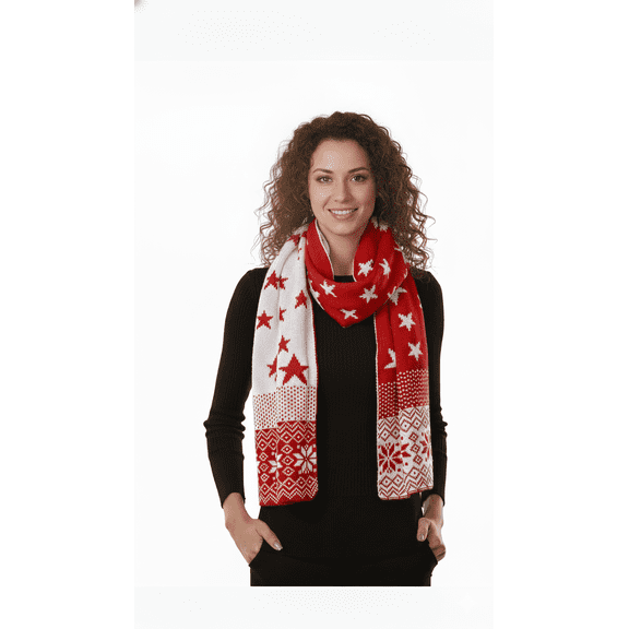 Womens Winter Christmas Wraparound Reversible Knit Scarf Shawl  Holiday Tree Reindeer Snowflake Pattern  Warm Soft Cozy Oversized Gift for Her
