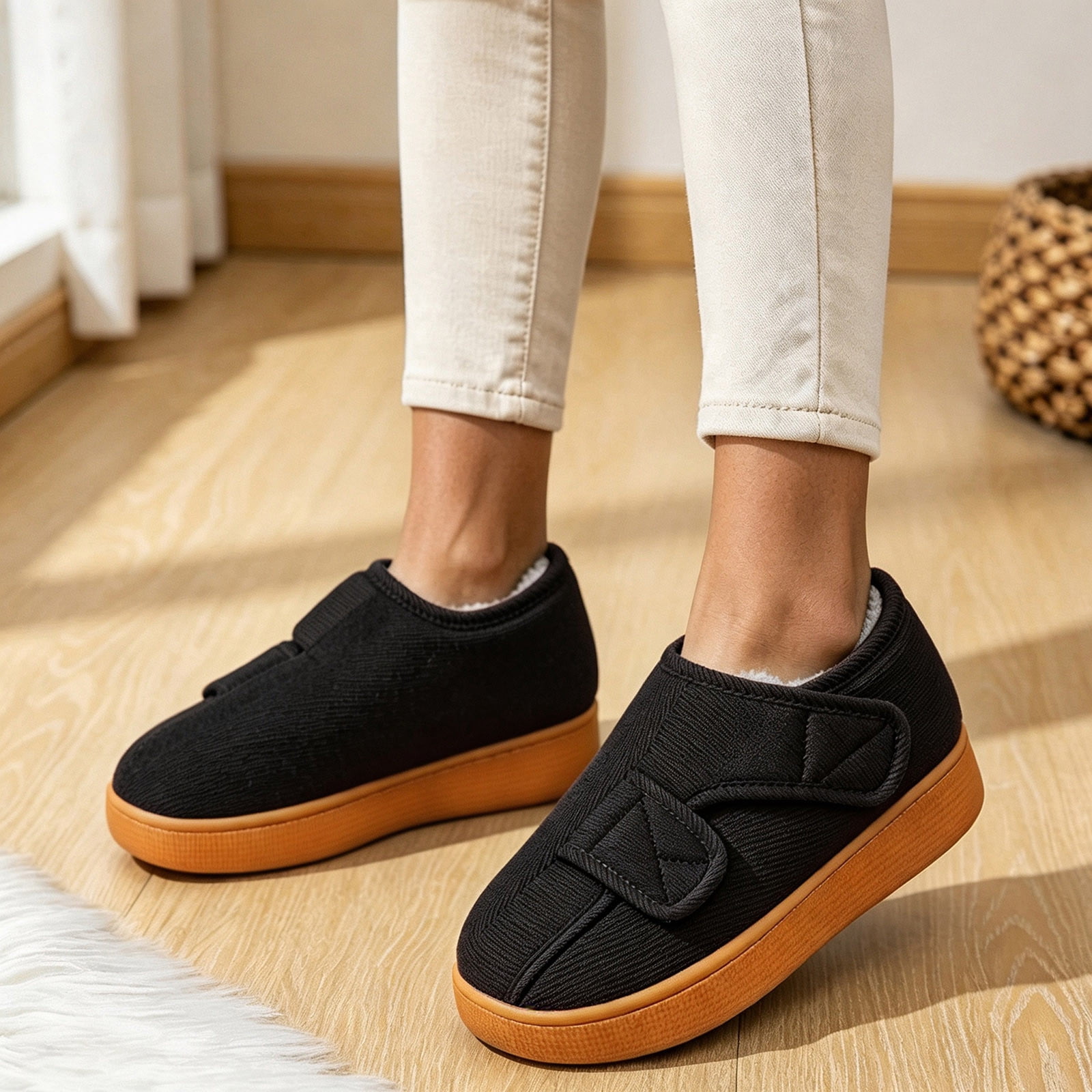 Close Loop Hook Women's Winter Closed Back Warm House Shoes, Fleece Lined Hook and Loop ...
