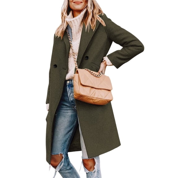 Women's Winter Coat Casual Lapel Single-Breasted Peacoat Green M