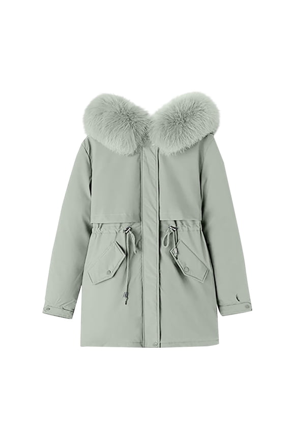 Women's Winter Coat, Heavy Duty Cotton Puffer Jacket with Detachable Faux Fur Trim, Extreme Cold Weather Parka for Arctic Blast.Light GreenXL