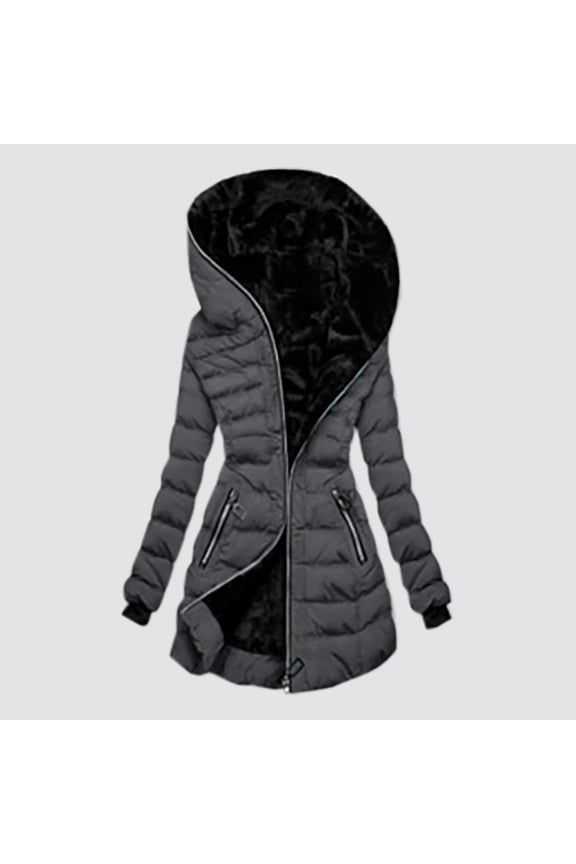 Women's Winter Coat Lined Thick Warm Hooded Mid Length Jacket Padded Girls Thickened down Jacket Lightweight Jean Jacket Women Women's Winter Clothes Okay Jacket Olive Puffy Jacket Snow Jacket for