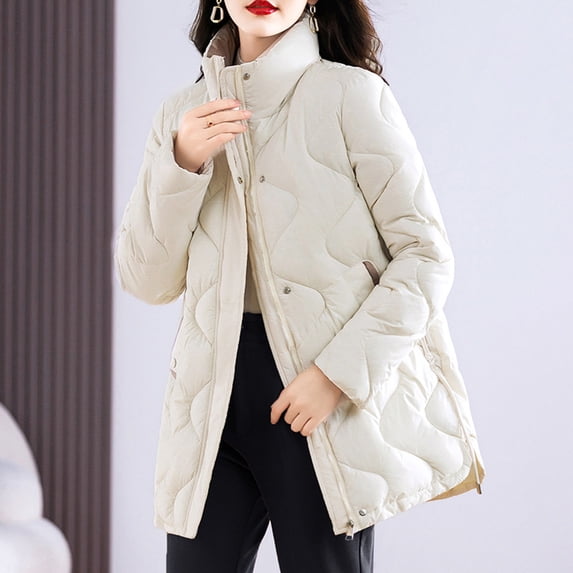 Women's Winter Coat, Long Puffer Jacket with V-Neck and Pockets, Casual Fashion Outerwear for Women, Warm and Comfortable in Cold Weather