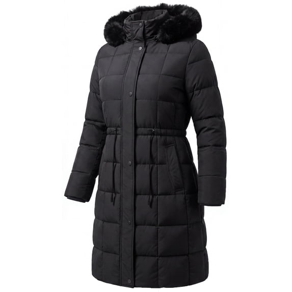 HVEOO Winter Coat Womens Long Length Lightweight Puffer Jacket Quilted Outerwear, Black XL