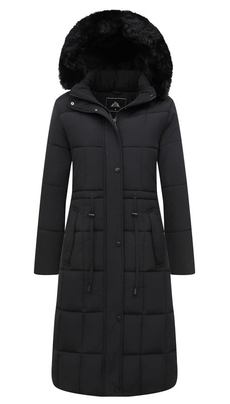 Women's Long Winter Puffer Coat Waterproof Warm Down Jacket Removable Hood Parka, Black S