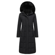 HVEOO Winter Coat Womens Long Length Lightweight Puffer Jacket Quilted Outerwear, Black XL