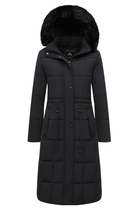 Women's Long Winter Puffer Coat Waterproof Warm Down Jacket Removable Hood Parka, Black S