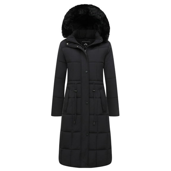 HVEOO Long Lightweight Padded Jacket for with Warm Lining Winter Coat, Black L