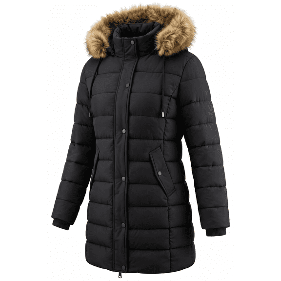 Women's Winter Coat Warm Puffer Jacket Fleece Lined Waterproof Winter Parka Coat with Hood Black
