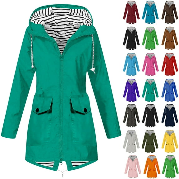 Women's Winter Coat Warm Puffer Waterproof Jacket Ndbuld Women Solid Color Rain Jacket Outdoor Hooded Windproof Loose With Pocket Coat Dark Green M