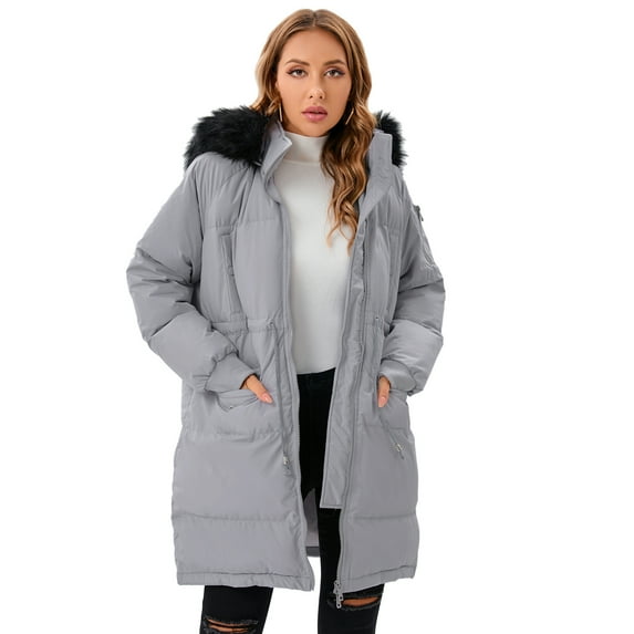 Women's Winter Coat Warm Windproof Puffer Jacket Long Quilted Jacket with Removabler Windproof Hood