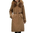 thumbnail image 1 of Women's Winter Coats Cotton Parka Jacket Hooded Plush Collar Long Winter Warm Thick Outerwear with Pockets (XL, Coffee), 1 of 5