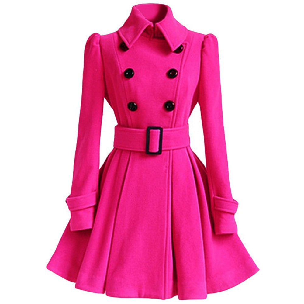 Women's Winter Coats Double Breasted Elegant Vintage Fashion Felt Trench  Coat For Women Girls 2XL Red 