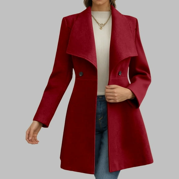 Women's Winter Coats Long Sleeve Lapel Mid-thigh A-Line Outerwear Double Breasted Pea Coat