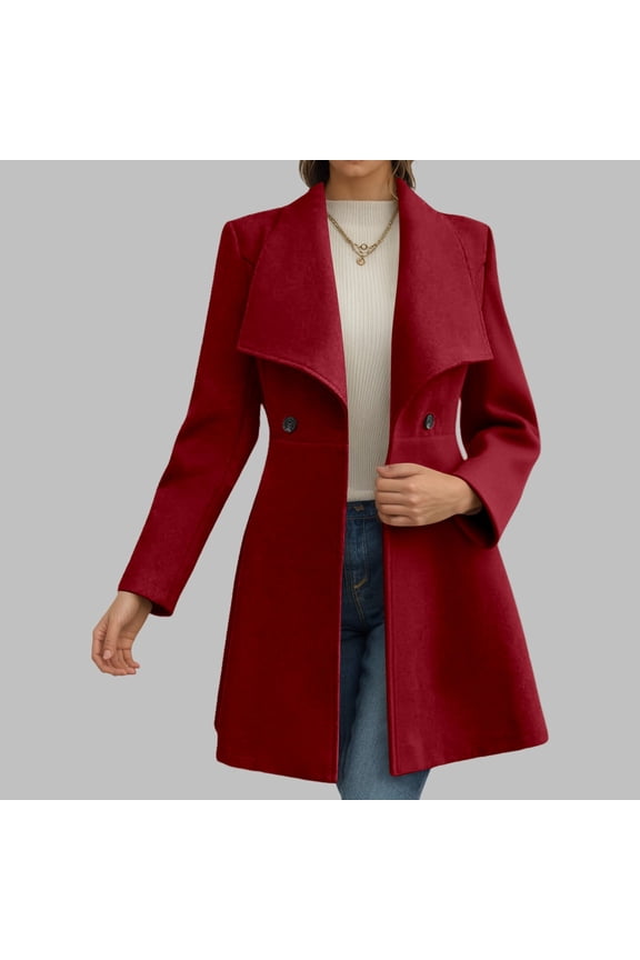 Women's Winter Coats Long Sleeve Lapel Mid-thigh A-Line Outerwear Double Breasted Pea Coat