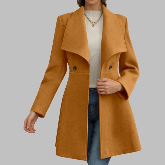 Women's Winter Coats Long Sleeve Lapel Mid-thigh A-Line Outerwear Double Breasted Pea Coat