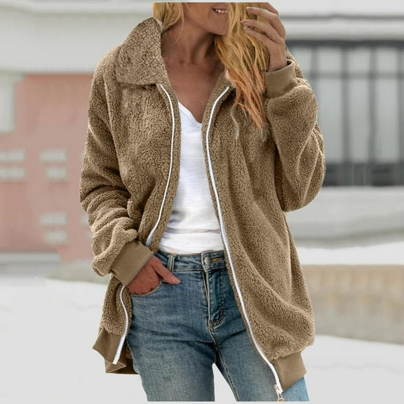 Women's Winter Coats Mid Length Lined Warm Heavy Jackets Thickened Windproof Outerwear Fashion Woman Long Sleeve Turndown Collar Solid Zipper Pockets Blouse Causal Tops Coat