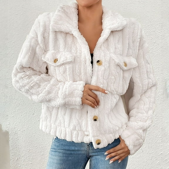 Women's Winter Coats Sherpa Fleece Jackets Long Sleeve Button Down Cozy Cardigan Casual Lapel Velvet Short Thickened Coats