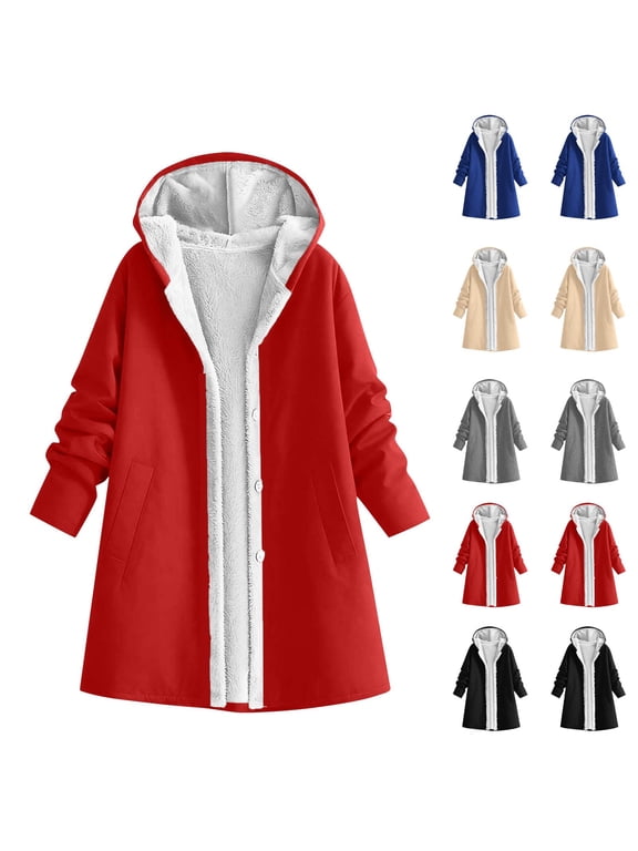 Women's Winter Coats Soft Fleece Lined Mid‑Length Overcoat Hooded Button Down,Warm Windproof Daily Home Outdoor Working Wear,White,3XL