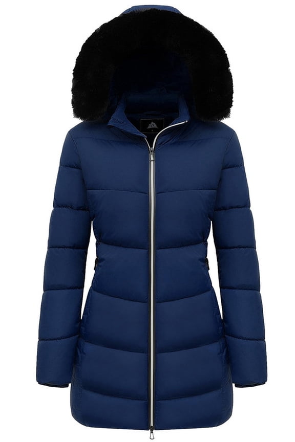 Women's Winter Coats Waterproof Windproof Warm Thicken Hooded Puffer Jacket, Navy L