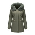 thumbnail image 1 of Women's Winter Cotton Coat with Removable Hood Fur Collar Thickened Warm Jacket, Army Green, Size L, 1 of 4