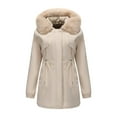 thumbnail image 1 of Women's Winter Cotton Coat with Removable Hood Fur Collar Thickened Warm Jacket, Beige, Size L, 1 of 4