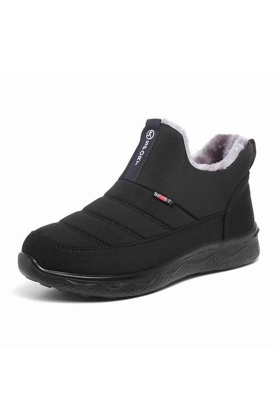 Women's Winter Cotton shoes - Black Waterproof Snow shoes with Warm Fur Lining & Slip-On Convenience