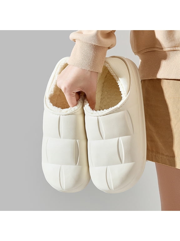 Women's Winter Cozy Lined Slippers Open Back Mules with Molded Water Resistant Upper Block Texture Warm Comfort Indoor Daily House Clogs